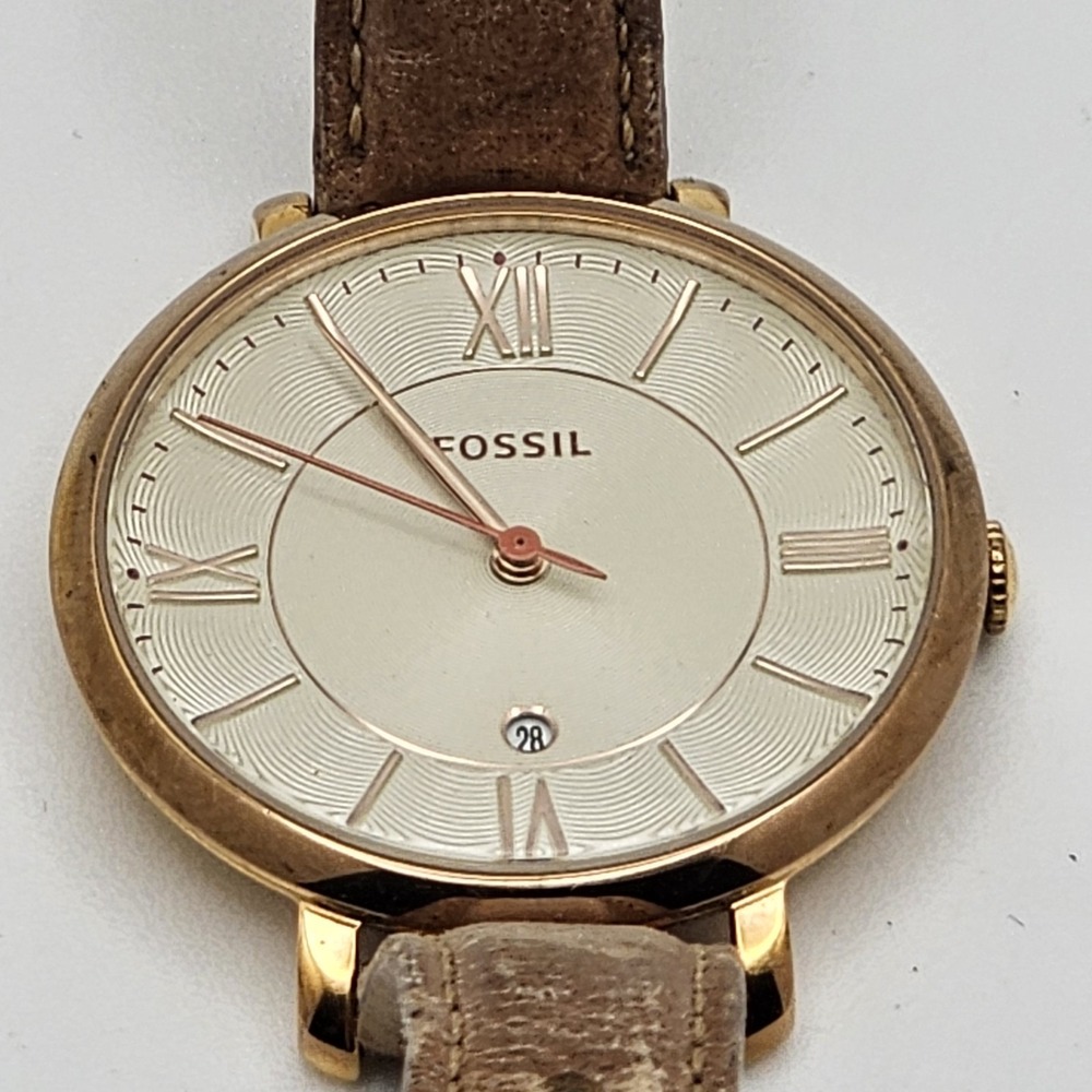 Fossil ES3487 Unisex Brown Leather Analog Beige Dial Quartz Wrist Watch